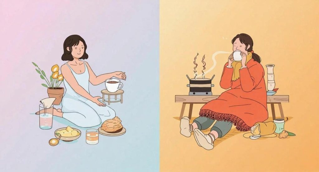 暖かい季節と寒い季節へのアプローチを示した画像
