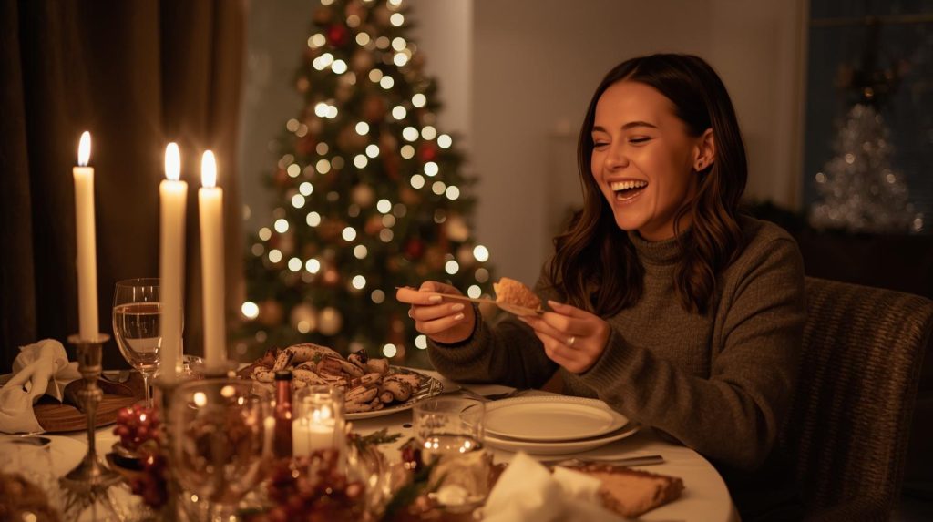 女性がクリスマスパーティーを楽しんでいる様子
